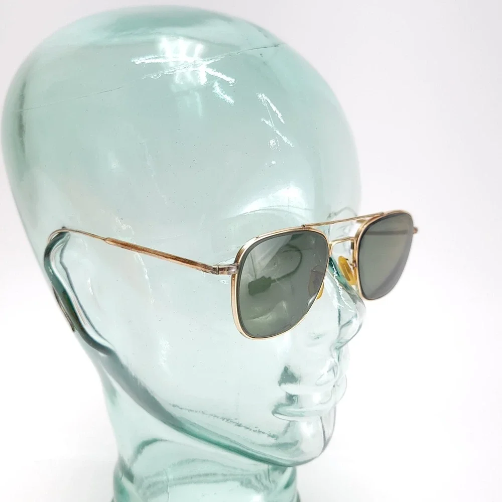 Vtg AO American Optical 12K GF 1/10 Gold‎ Aviator Sunglasses FRAMES 63mm Cable